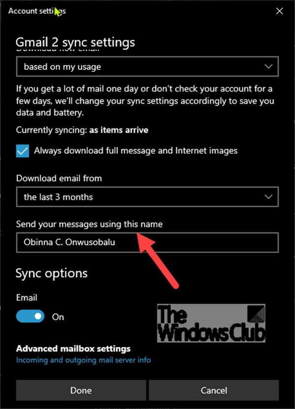 Windows 11/10のメールアプリで差出人名(送信者名)を変更する方法