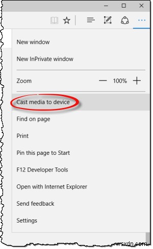 Windows 10のEdgeブラウザーで「メディアをデバイスにキャスト」を有効/無効にする方法