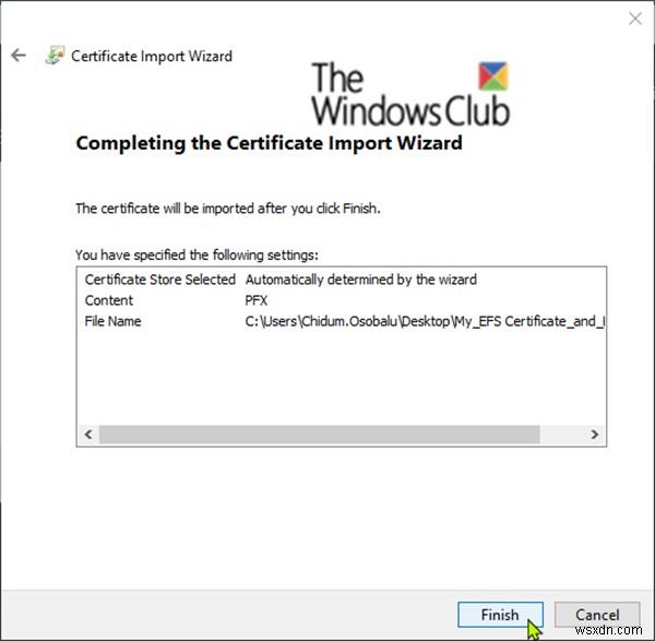 Windows 10でEFSファイル暗号化証明書とキー(PFXファイル)をインポートして復元する方法