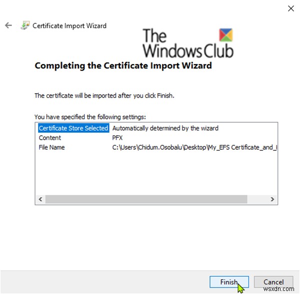 Windows 10でEFSファイル暗号化証明書とキー(PFXファイル)をインポートして復元する方法
