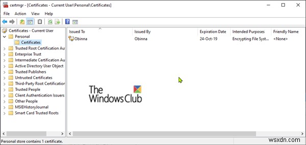 Windows 10でEFSファイル暗号化証明書とキー(PFXファイル)をインポートして復元する方法