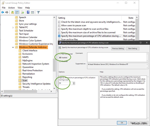 Windows Defenderのスキャン時における最大CPU使用率を確認・設定する方法