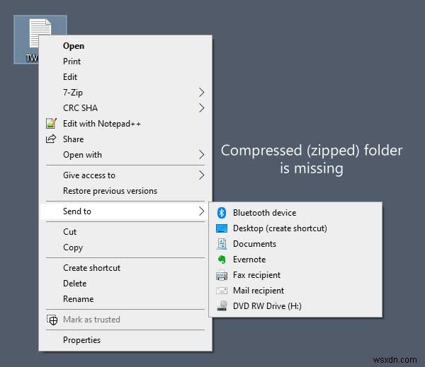 Windows 10の「送る」メニューに「圧縮(zip形式)フォルダー」が表示されないときの対処法