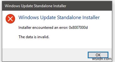 Windows Updateオフラインインストーラーでエラー0x8007000d「データが無効です」が発生する原因と対処法