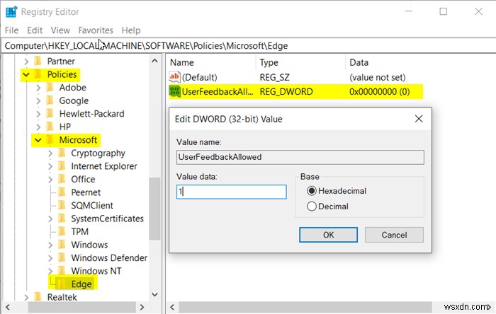 新しいMicrosoft Edgeで「フィードバックの送信」ボタンを削除・無効化する方法