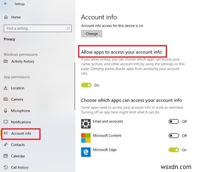 Windows 10でアカウント情報・名前・写真へのアプリのアクセスを許可または拒否する方法