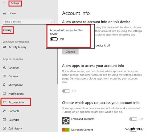 Windows 10でアカウント情報・名前・写真へのアプリのアクセスを許可または拒否する方法