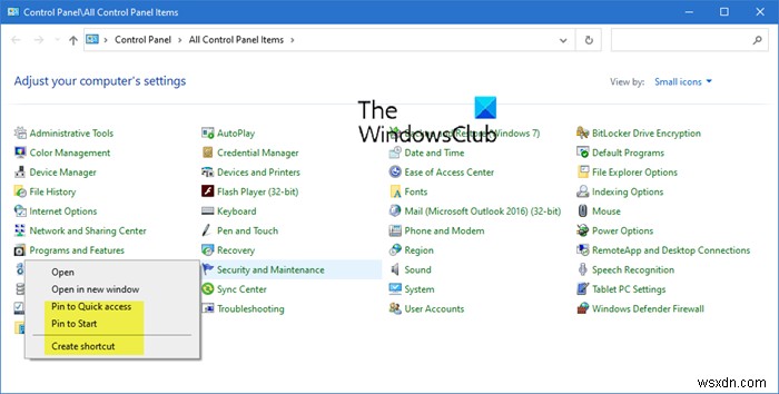 Windows 10でコントロールパネルのアプレットへのショートカットを作成する方法