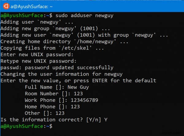 WSLディストリビューション（Windows Subsystem for Linux）にユーザーを追加する方法