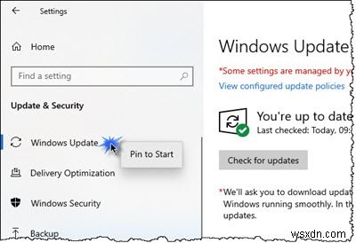 Windows UpdateをWindows 10のスタートメニュー・タスクバーにピン留めする方法