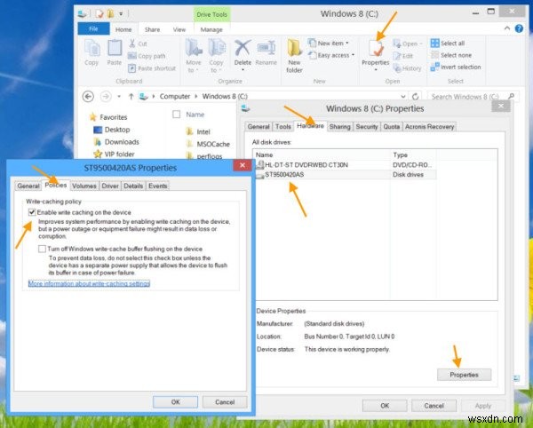 Windows 10でディスクの書き込みキャッシュを有効または無効にする方法