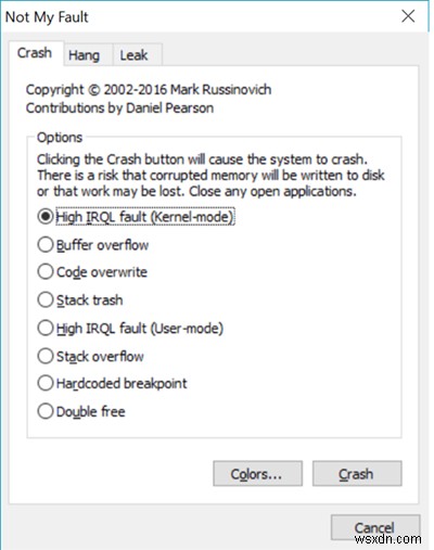 MicrosoftのNotMyFaultツールでWindows 11/10を意図的にクラッシュ・ハングさせ、カーネルメモリリークを発生させる方法