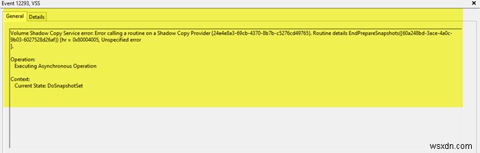 VSSエラー12293「シャドウ コピー プロバイダーでルーチンを呼び出すときにエラーが発生しました」の対処法