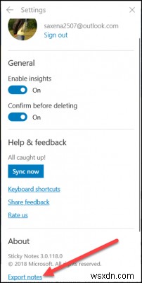 Windows 10の付箋（Sticky Notes）をOutlook.comにエクスポートする方法