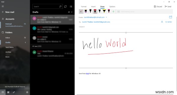 Windows 10メールアプリの「描画」機能で手書きメモや図を送る方法
