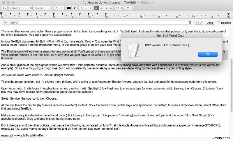 Macのテキストエディットで単語数をカウントする方法|Automator設定と簡単な代替手段