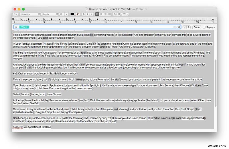 Macのテキストエディットで単語数をカウントする方法|Automator設定と簡単な代替手段