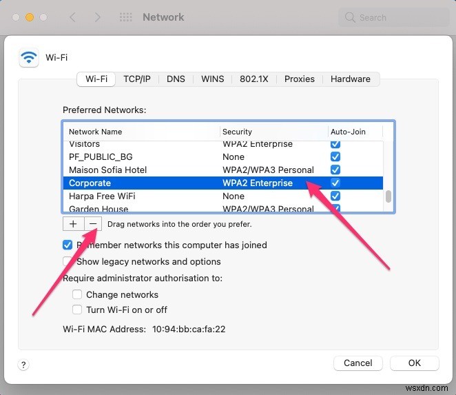 MacでWi-Fiネットワークを忘れる(削除する)方法