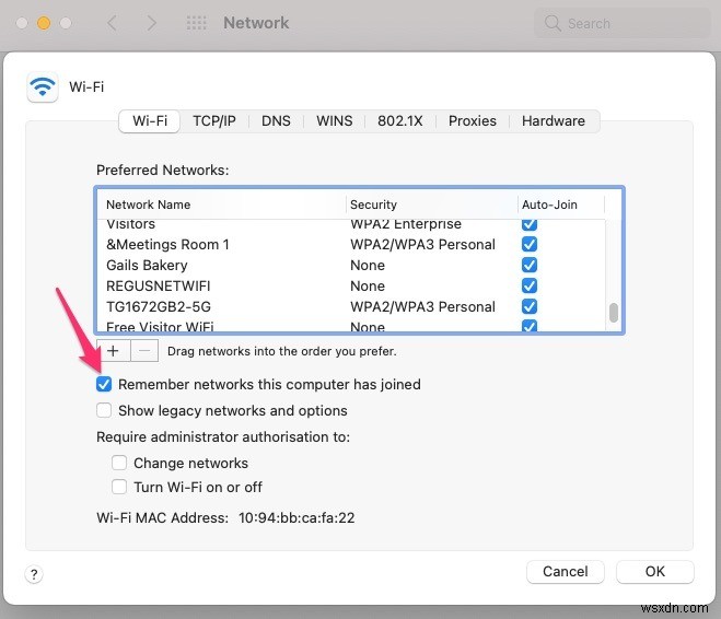 MacでWi-Fiネットワークを忘れる(削除する)方法