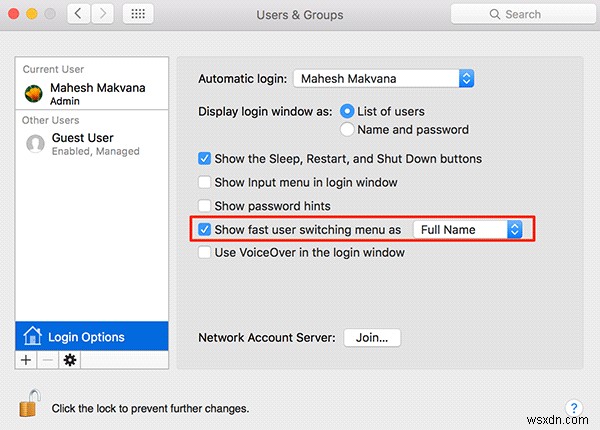 Macのメニューバーからユーザー名を削除する方法