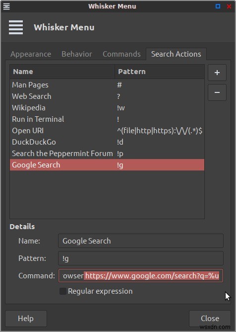 Peppermint LinuxのメインメニューにGoogle検索や任意のサイト検索アクションを追加する方法