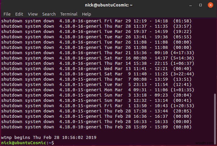 Linuxでシャットダウンと再起動の日時を確認する方法