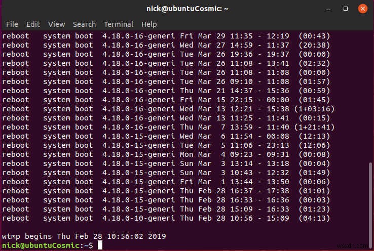Linuxでシャットダウンと再起動の日時を確認する方法