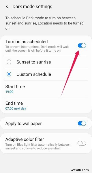 Androidで日没時にダークモードを自動的に有効化するスケジュール設定の方法