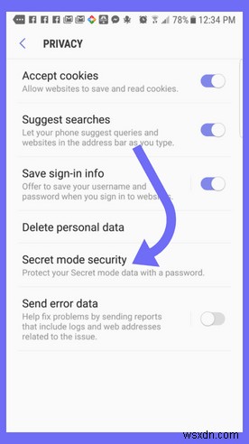Androidでシークレットモードをパスワードで保護する方法【Samsung Internet】