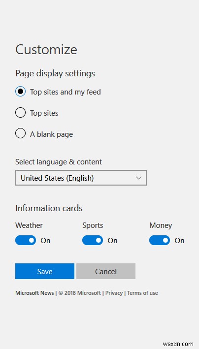 Microsoft Edgeのスタートページ・新しいタブのニュース記事を非表示にする方法