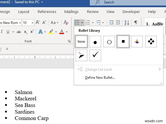 Microsoft Wordでチェックマークと四角い箇条書きを追加する方法