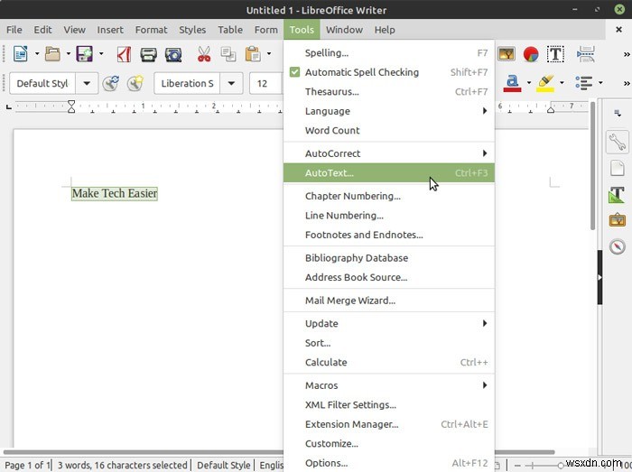 LibreOffice Writerの定型入力(AutoText)で独自の定型句テンプレートを作成する方法