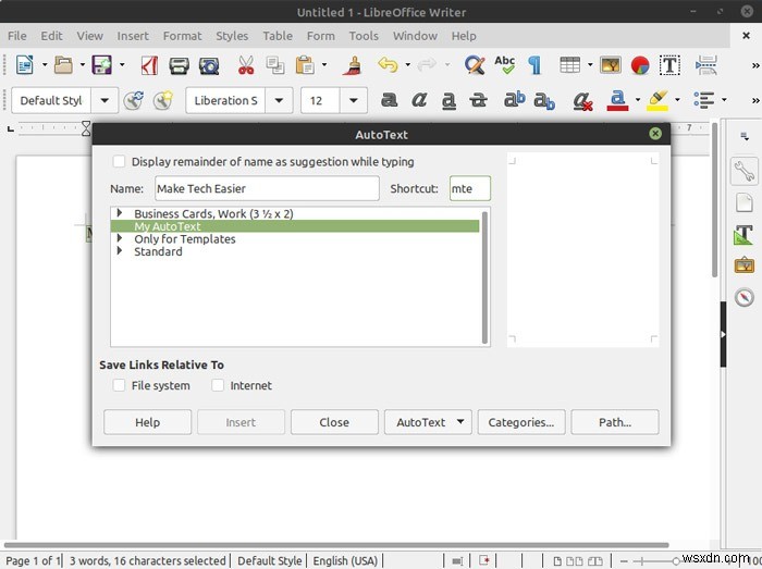 LibreOffice Writerの定型入力(AutoText)で独自の定型句テンプレートを作成する方法
