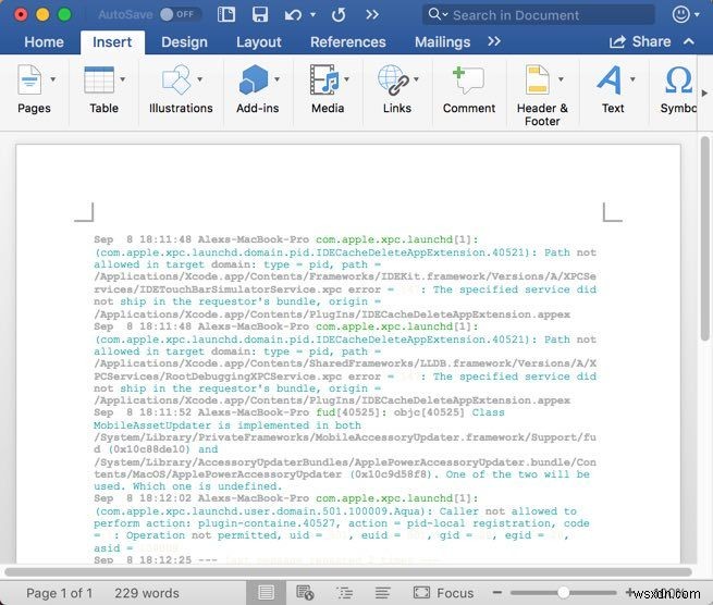 カラー表示のターミナルコードをMicrosoft Wordに挿入する方法