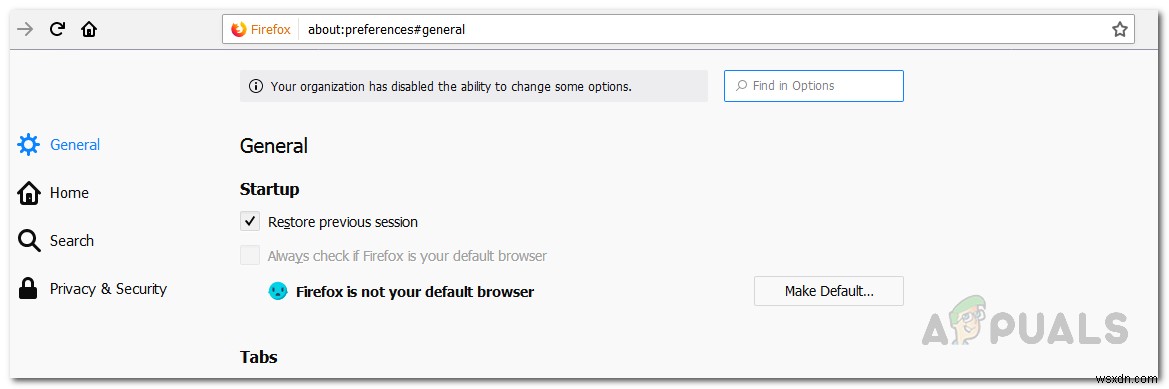 Firefoxで「組織により一部のオプションの変更が無効になっています」エラーを修正する方法
