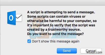 【解決法】Outlook 2016 for Macの「スクリプトがメッセージを送信しようとしています」エラーを修正する方法