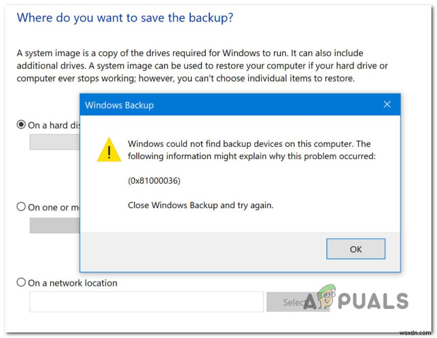 Windowsバックアップでエラー0x81000036が発生したときの対処法