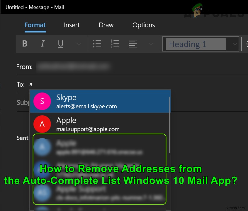 Windows 10メールアプリのオートコンプリート候補からアドレスを削除する方法