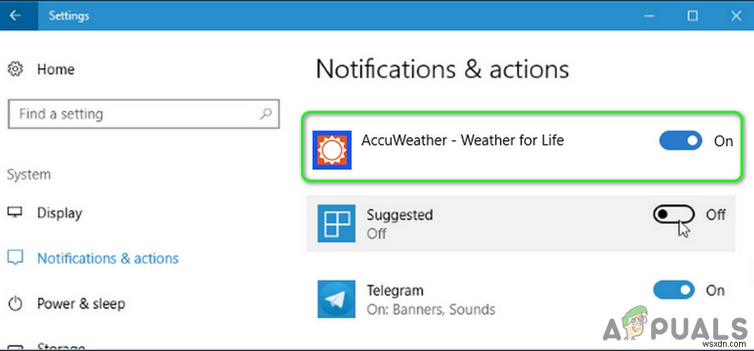 画面に表示されるAccuWeatherの通知ボックスを消す方法