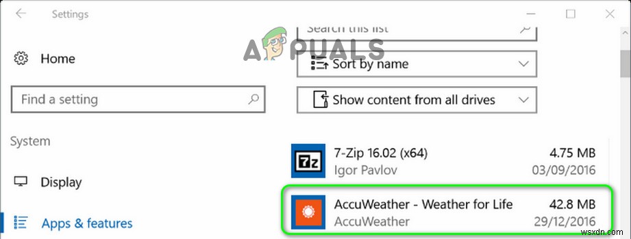 画面に表示されるAccuWeatherの通知ボックスを消す方法