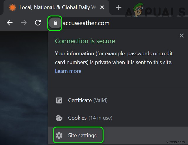 画面に表示されるAccuWeatherの通知ボックスを消す方法