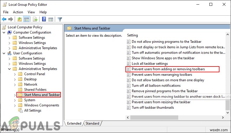 Windows 10で他のユーザーがタスクバーのツールバーを追加・削除できないようにする方法