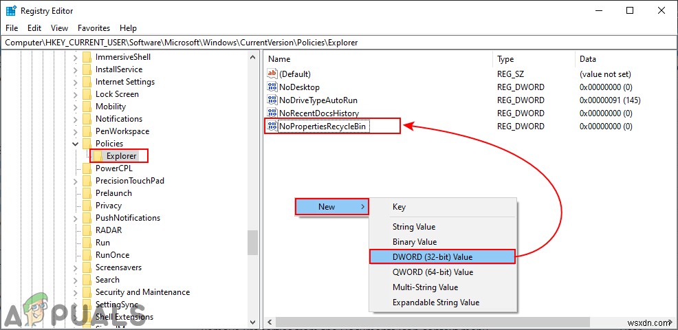Windowsでごみ箱のコンテキストメニューから「プロパティ」を削除・無効化する方法