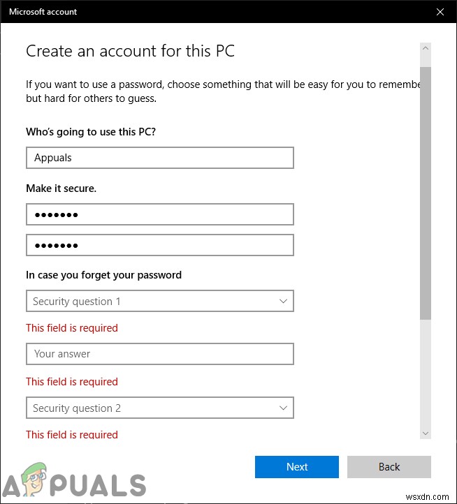 Windows 10でローカルアカウントのセキュリティの質問を無効にする方法
