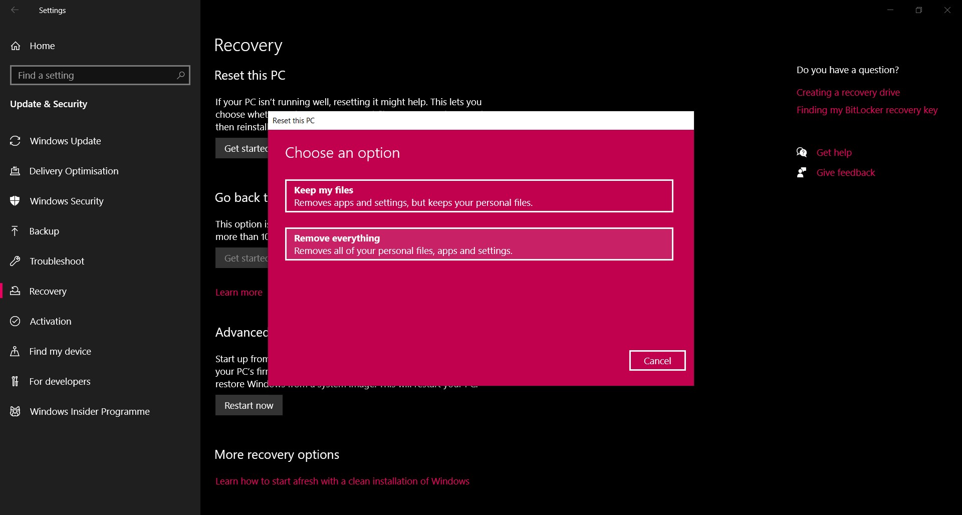 Windows 10のフレッシュスタート(PCリセット)でクリーンに再インストールする方法