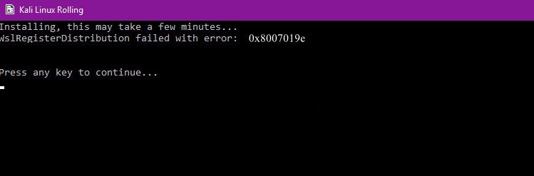 【解決法】WSLRegisterDistributionがエラー0x8007019eで失敗する場合の対処法