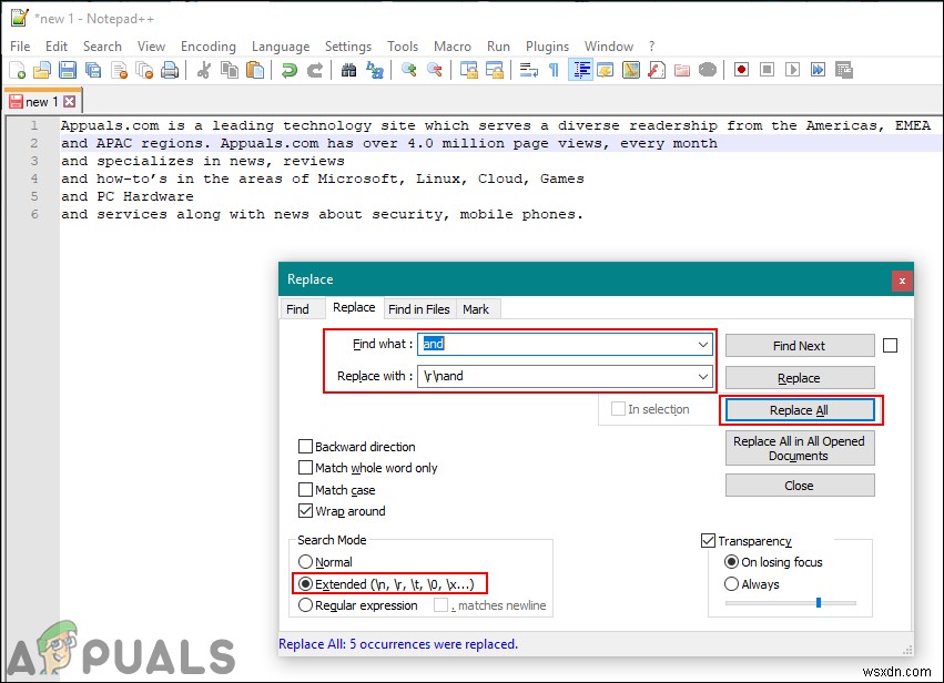 Notepad++で文字列・文字・記号を検索して改行に置き換える方法