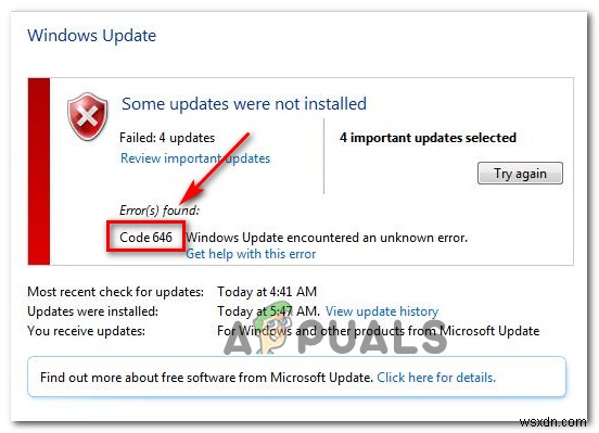 【解決】Windows Updateエラーコード646の対処法(Windows 7/8.1)