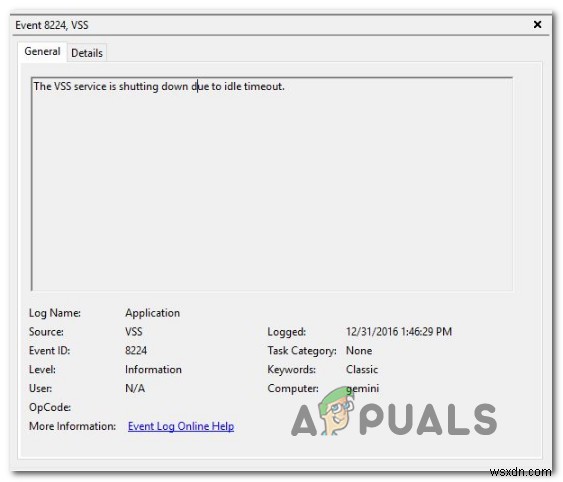 「アイドルタイムアウトのためVSSサービスがシャットダウンしています」エラーの解決方法