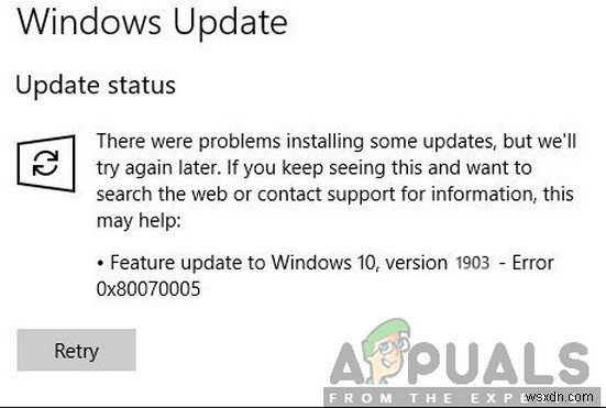 Windows 10 Feature Update 1903で発生するエラー0x80070005の修正方法